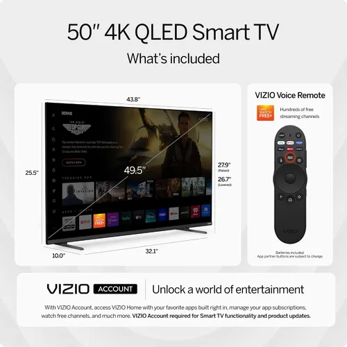 Vista 17 de VIZIO Smart TV Quantum Pro 4K 120Hz QLED HDR10+ de 50 pulgadas con Dolby Vision, Active Full Array, 240Hz @ 1080p PC Gaming, WiFi 6E, Apple AirPlay