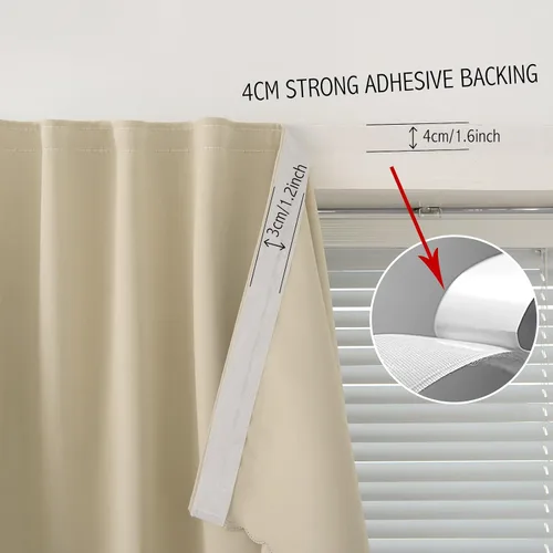Vista 7 de Cortinas opacas con cinta autoadhesiva, sin barra, sin taladro, cubierta de ventana fácil de instalar para dormitorio, cocina, dormitorio, 34
