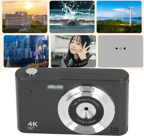 Vista 5 de Cámara digital, cámara de enfoque automático HD 4K para vlogging, cámara digital con zoom digital de 48 MP y 16X, cámara portátil compacta