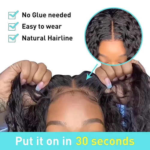 Vista 3 de MENTOR Pelucas de cabello humano sin pegamento, peluca sin pegamento para principiantes, precortadas con encaje frontal, pelucas de onda profunda