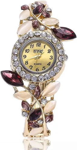 Vista 9 de Weicam Pulsera de lujo para mujer, 5 unidades, diseño de flor de diamante, retro, al por mayor, joyería, 幸运赛车走势图, Movimiento de cuarzo
