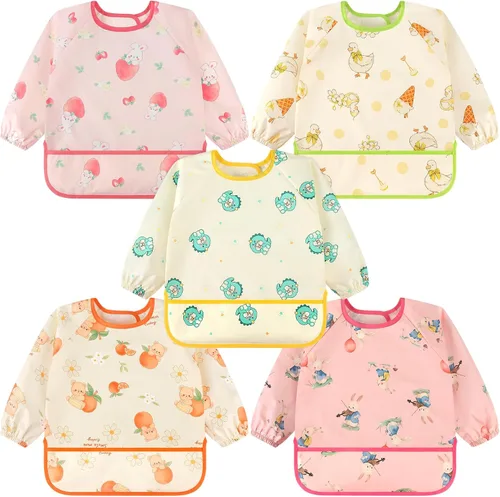 Vista 8 de Accmor 5 Pack Long Sleeve Bibs, Baby Smock Waterproof Sleeved Bib Smock for Baby Toddler 6-36 Months