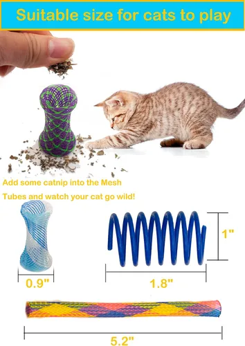Vista 2 de Fashion's Talk 49 piezas de juguete de resorte para gato para gatito, bolsa de hierba gatera, tubos de malla, juguete de gato de resorte a granel