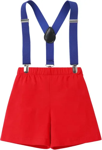 Vista 4 de Conjunto de traje de banderín para el primer cumpleaños de bebé niño pajarita pantalones cortos tirantes en la espalda en Y sesiones de fotos