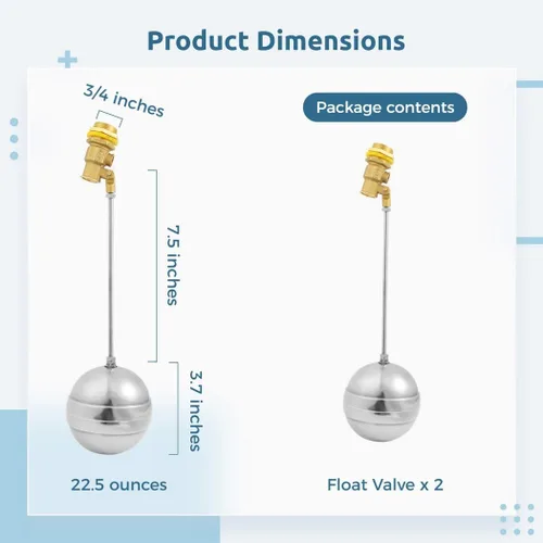 Vista 4 de 2 Pcs Float Valve, 3/4 Inches Stainless Steel Float Ball Valve for Water Tank, Automatic Brass Toilet Valve, Floating Ball Valve Switch for Stock
