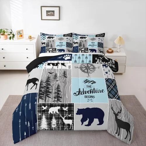 Vista 8 de Erosebridal Juego de edredón con temática de pesca, juego de ropa de cama rústica de granja tamaño individual para niños, adolescentes y adultos