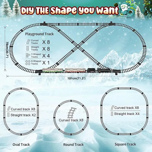 Vista 6 de Hot Bee Juego de Tren, Juguetes de Tren con Control Remoto y Pista de Lujo y Vagoneta Iluminada, Tren de Navidad de Metal para Árbol de Navidad