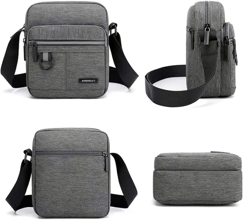 Vista 2 de Pequeño bolso cruzado de lona para hombre, pequeño bolso de hombro, mini bolso de mensajero para teléfono celular, monedero portátil