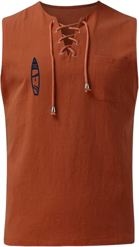 Vista 2 de EELHOE Mens Tank Tops Workout Fashionable Classic Fit Lightweight Cotton Linen Lace Up Sleeveless Shirt Summer Tops Non Iron