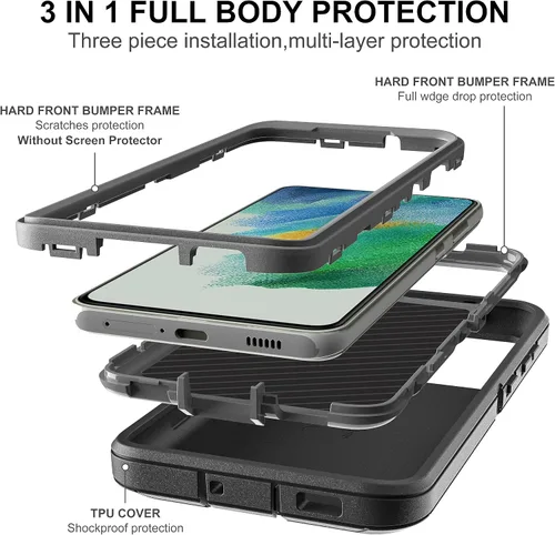 Vista 4 de Funda Samsung S21 FE 5G - Protección de cuerpo completo 3 en 1, película nano a prueba de explosiones [2 unidades], resistente a los golpes