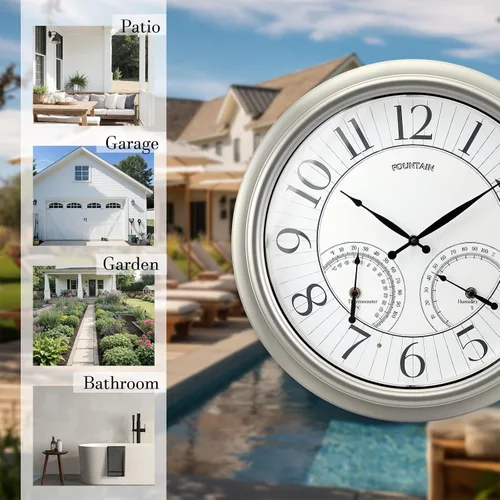 Vista 7 de Reloj iluminado para interiores y exteriores de 18 pulgadas con sensor inteligente y luz nocturna, impermeable, reloj de pared grande con termómetro
