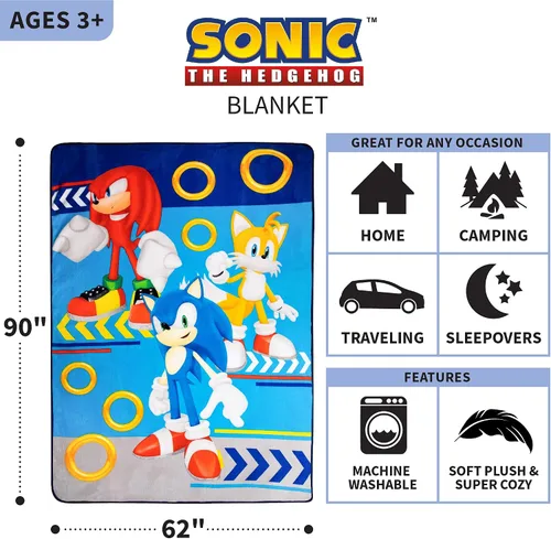Vista 7 de Franco Sonic The Hedgehog - Juego de sábanas tamaño individual + manta de felpa
