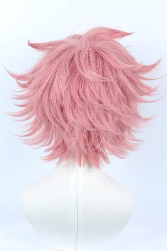 Vista 5 de Linfairy Anime Cosplay peluca corta de Halloween disfraz de héroe peluca (rosa)