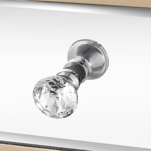 Vista 7 de SSLine Elegante cómoda de 3 cajones con espejo con mango de cristal, moderna mesita de noche color champán para dormitorio, cajón de almacenamiento