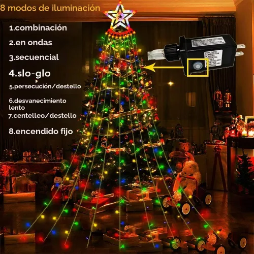 Vista 3 de Aokudoni Decoraciones de Navidad al Aire Libre: 3.84m 350LED Luces de Cascada con 8 Modos de Iluminación, Luces de Navidad para Árbol, Casa, Patio