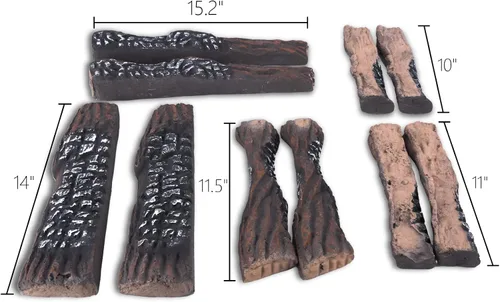 Vista 3 de Troncos de gas, troncos de cerámica de 10 piezas para chimenea y hoguera, troncos realistas resistentes al calor, juego de troncos falsos apilables