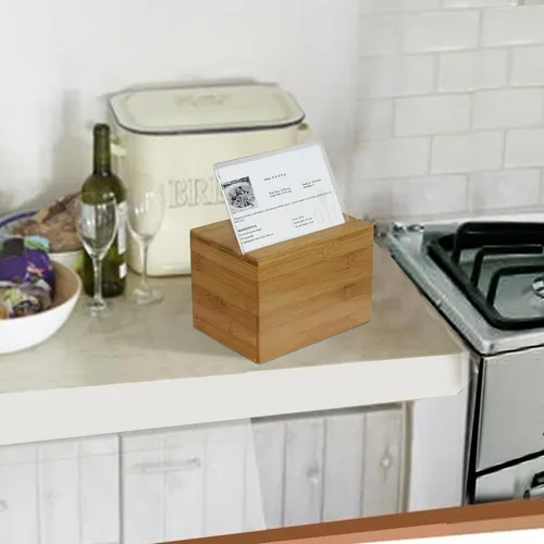 Vista 4 de Oceanstar Bambú – Caja de recetas con divisores, color natural.