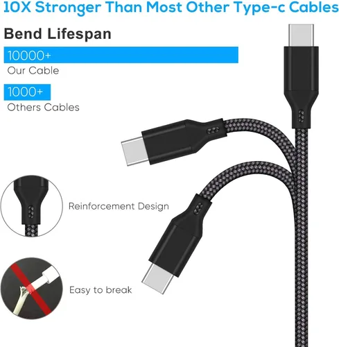 Vista 4 de FYOUNG Cable de carga para PlayStation 5Xbox Series XSpara Switch OLEDSwitch LiteSwitch 2 Controller, cable de carga rápida USB tipo C trenzado