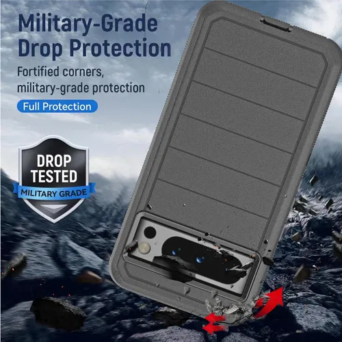 Vista 2 de YmhxcY Funda para Pixel 8 Pro con funda duradera de 3 capas a prueba de caídas/a prueba de golpes, funda de goma sólida para Google Pixel 8 Pro-Negro