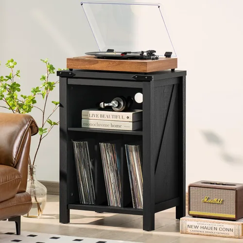 Vista 6 de Joaxswe - Soporte para tocadiscos con almacenamiento para discos de vinilo, mesa para tocadiscos color negro que sostiene hasta 160 álbumes