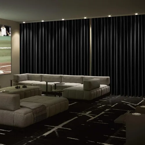 Vista 18 de Frelement Cortinas de cine de terciopelo con ganchos planos de privacidad con forro opaco para sala de cine, sala de cine, escenario, villa, 100