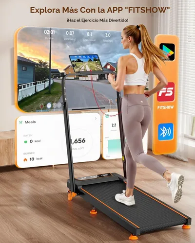 Vista 9 de Walking Pad Treadmill with 15% Incline & Dual LED Display, 4 in 1 Walking Pad with Handle Bar, 3.5HP Foldable Under Desk Treadmill, Portable