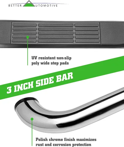 Vista 4 de estribos laterales para 1999-2016 Ford F250 / F350 / F450 / F550 Super Duty Regular Cab Truck Pickup, barras laterales de 3" de acero inoxidable