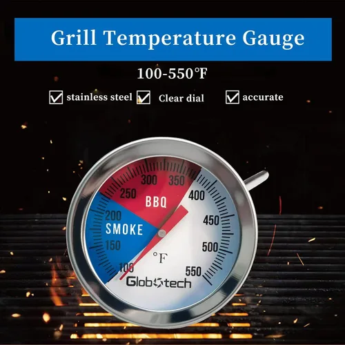 Vista 4 de Termómetro de acero inoxidable para parrilla de barbacoa – Medidor de temperatura de Dail de 2 pulgadas para monitoreo de carbón para parrilla