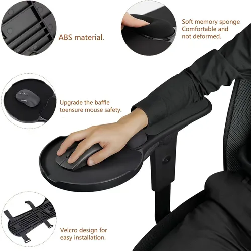 Vista 3 de Alfombrilla de mouse ergonómica mejorada para silla, bandeja de mouse ajustable con cojín de muñeca, alfombrilla de mouse para brazo de silla