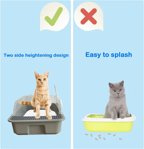 Vista 7 de Caja de arena abierta para gatos con lado alto, bandeja antisalpicaduras para gatos, inodoro para gatitos con cuchara, arena extraíble semicerrada