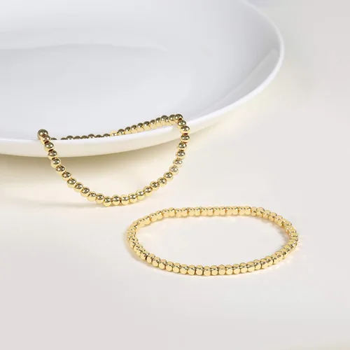 Vista 4 de Pulsera para mujer con cuentas chapadas en oro de 14 quilates, pulsera elástica de cuentas redondas