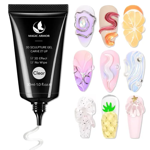 Vista 11 de Kit de gel de uñas 3D de 15g (0.53 onzas) y polvo cromado, gel esculpidor pegamento de arte de uñas para diseños artísticos DIY tallado moldeado Gel