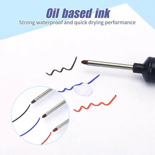 Vista 3 de 5 Pack Long Head Deep Hole Marker Pens, 2026 New 20mm Deep Reach Waterproof Construction Marking Tool, Carpenter Ink Marker Pens Metal Marking Pen