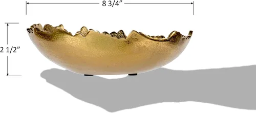 Vista 5 de Red Co. Cuenco decorativo de luna dorada de 8.75 pulgadas, desgarrado asimétrico, centro de mesa de metal martillado con bordes esculpidos Dorado