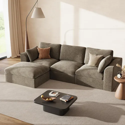 Vista 21 de Sofá modular de nube de 110" sofá deshuesado en forma de L seccional de Harina de avena ligera