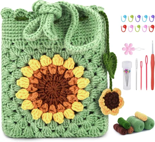 Vista 10 de Pnytty Beginner Crochet Kit for Adults, Shoulder Bag Crochet Starter Kit Beige