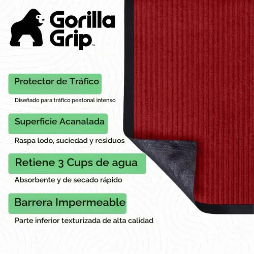 Vista 2 de Gorilla Grip - Tapete afelpado original de goma con perfil bajo, resistente, duradero, impermeable y fácil de limpiar para interior y exterior Rojo
