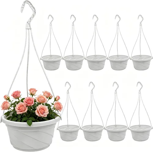 Vista 10 de Toddmomy Macetas colgantes de plástico, paquete de 10 macetas pequeñas colgantes con agujeros de drenaje para suculentas, balcón, decoración