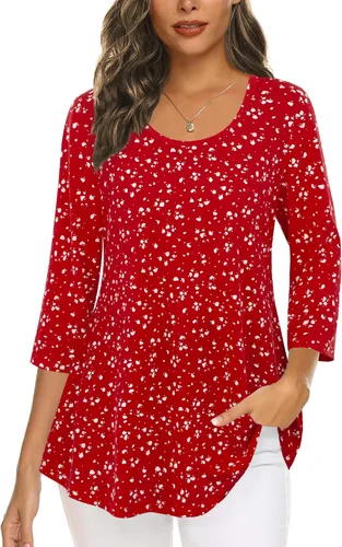 Vista 16 de Tencole Camisas de manga 3/4 para mujer Blusas tipo túnica elegantes Ropa casual con floral Aguamarina Beige