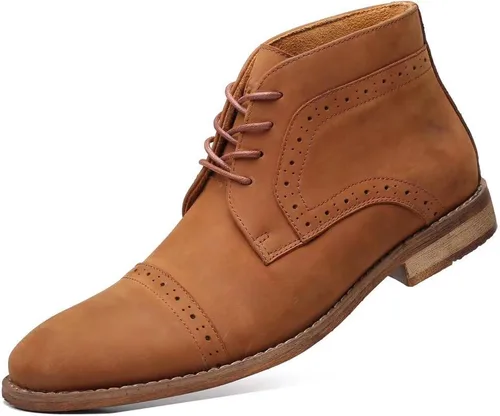Vista 21 de Arkbird Botas Chukka para hombre, botines de cuero granulado con cordones de moda y comodidad casual Oxfords Marrón oscuro