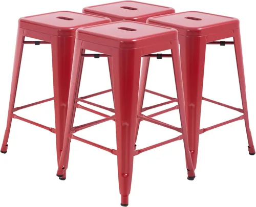 Vista 9 de FDW Taburetes de bar de metal, altura de mostrador, sillas de bar industriales, taburete de patio, taburete apilable sin espalda, taburetes de negro