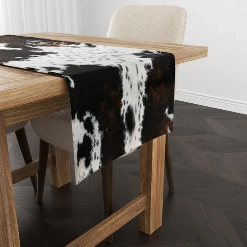 Vista 15 de YCness Camino de mesa con estampado de vaca, piel de vaca marrón, estilo occidental, decoración de casa de campo para el hogar, cocina, comedor, 13
