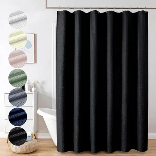 Vista 49 de OVZME Cortina de ducha de tela Berry Stall de 36 x 72 pulgadas, suave y gofre, pequeña cortina de ducha negra para baño con textura para un