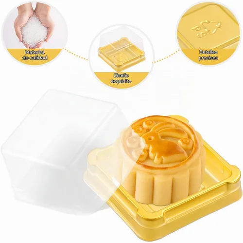 Vista 2 de UPKOCH 50 cajas cuadradas de plástico para pastel de luna, embalaje de postre dorado, recipiente para magdalenas individuales, pequeñas