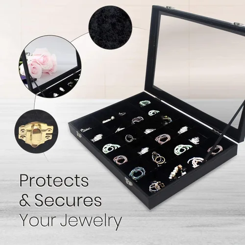 Vista 2 de Organizador de cajas de exhibición de anillos Soporte para aretes y anillos Cajas de bandeja organizadora para múltiples anillos Anillos y aretes