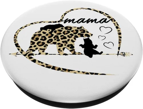Vista 2 de Cute Trendy Mama Bear con 2 cachorros Cheetah Print Heart Design PopSockets PopSockets PopGrip: agarre intercambiable para teléfonos y tabletas