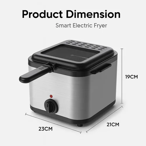 Vista 7 de Freidora Eléctrica de Aceite de Acero Inoxidable de 1000 W - Freidora Eléctrica de Aceite 2.5L – Freidora de Temperatura Ajustable con Canasta