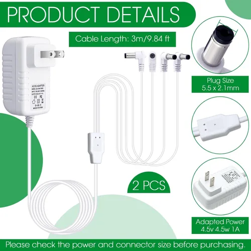 Vista 2 de 2 adaptadores de corriente de 4.5 V compatibles con accesorios iluminados Lemax, adaptador de corriente CA y CC para luces de pueblo de Navidad