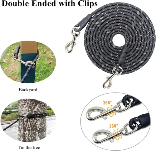 Vista 2 de 15FT 20FT 30FT 50FT Long Dog Tether, Reflective Tie Out Rope Dog Lead for Yard, Obedience Recall Training Outdoor Camping, Playing, Backyard Runner