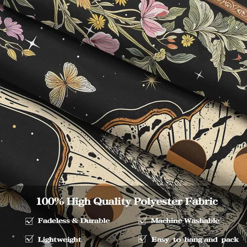 Vista 7 de Aipon Tapiz bohemio de polilla vintage con flores florales, tapices estéticos retro de hongos para dormitorio, sol y luna, tapiz pequeño para colgar